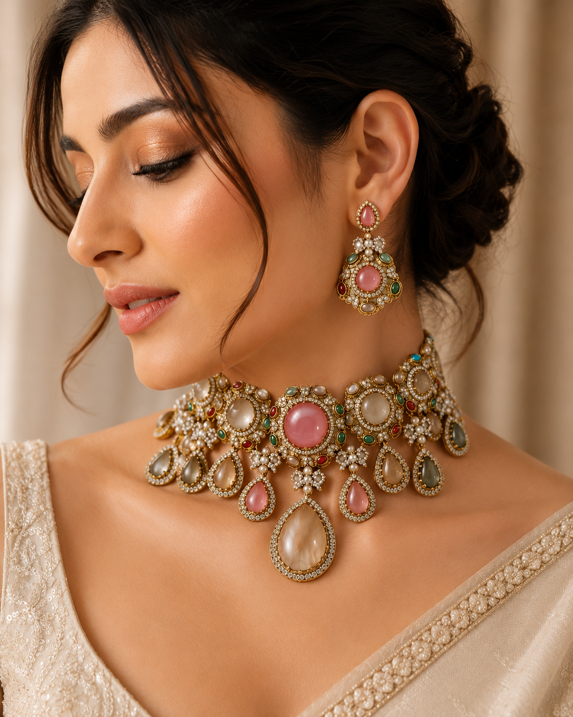 Nysha Sabyasachi-Inspired Royal Pastel Stone Choker Set