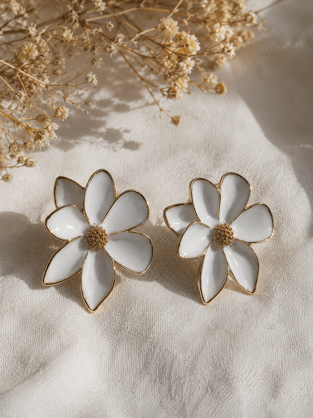 Turkish White Floral Stud Earrings for Women