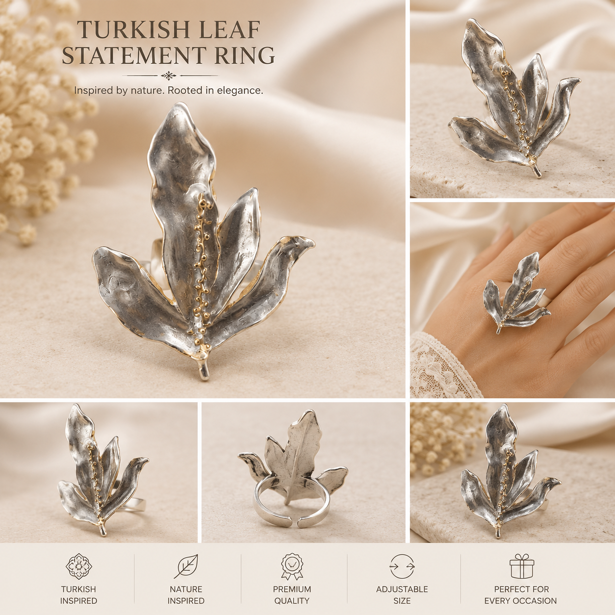 Turkish Leaf Statement Ring for Women