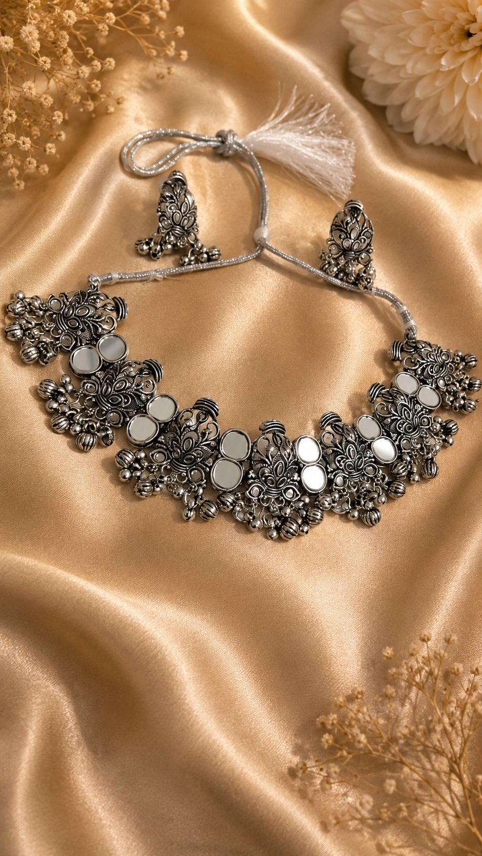 Royal Mirror Work Oxidised Choker Set
