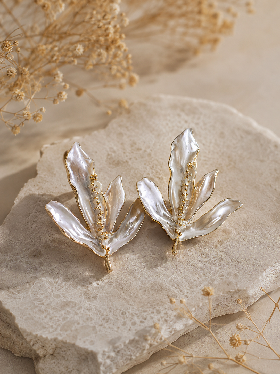 Turkish Leaf Pearl Earrings for Women