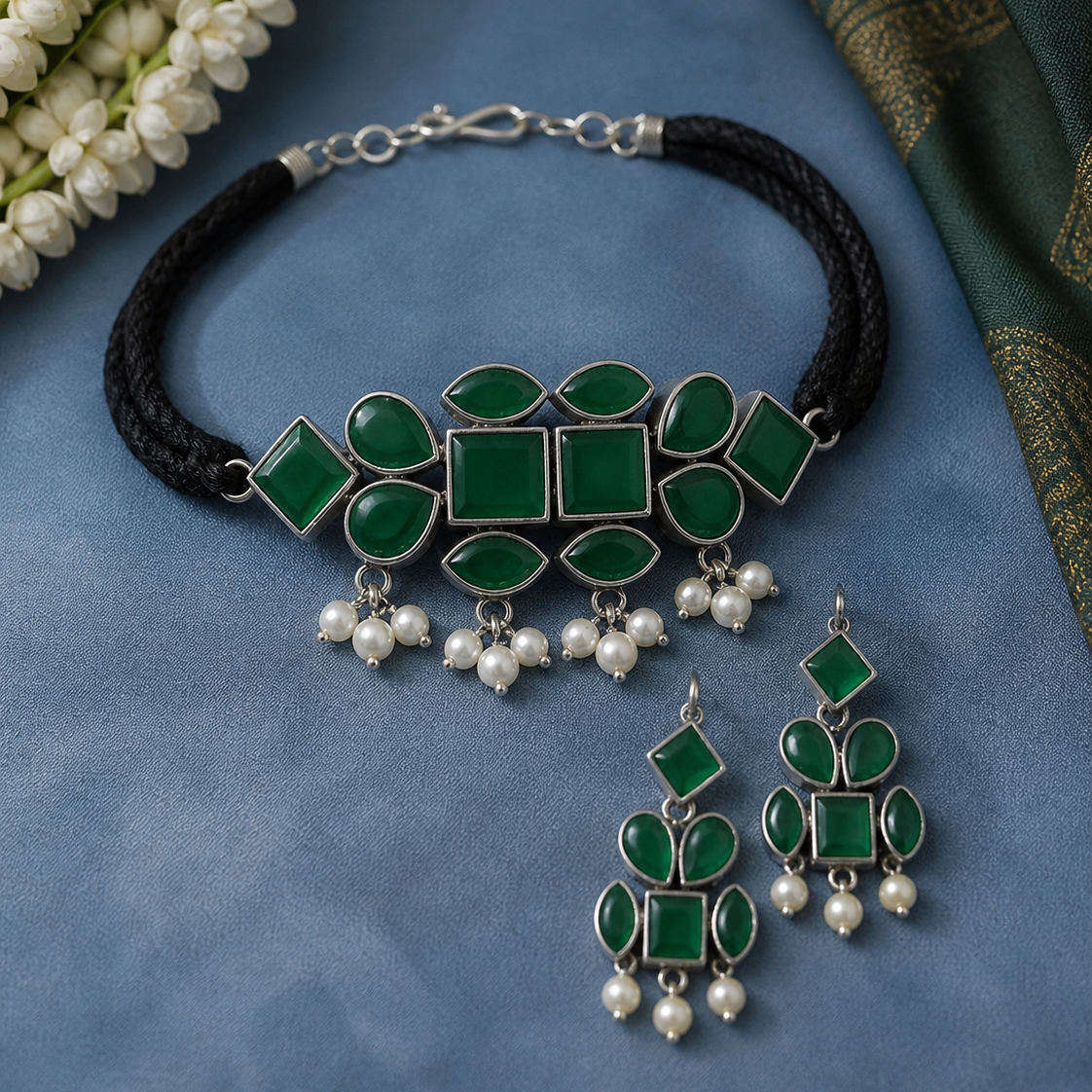 Green Stone necklace and earing COMBO.