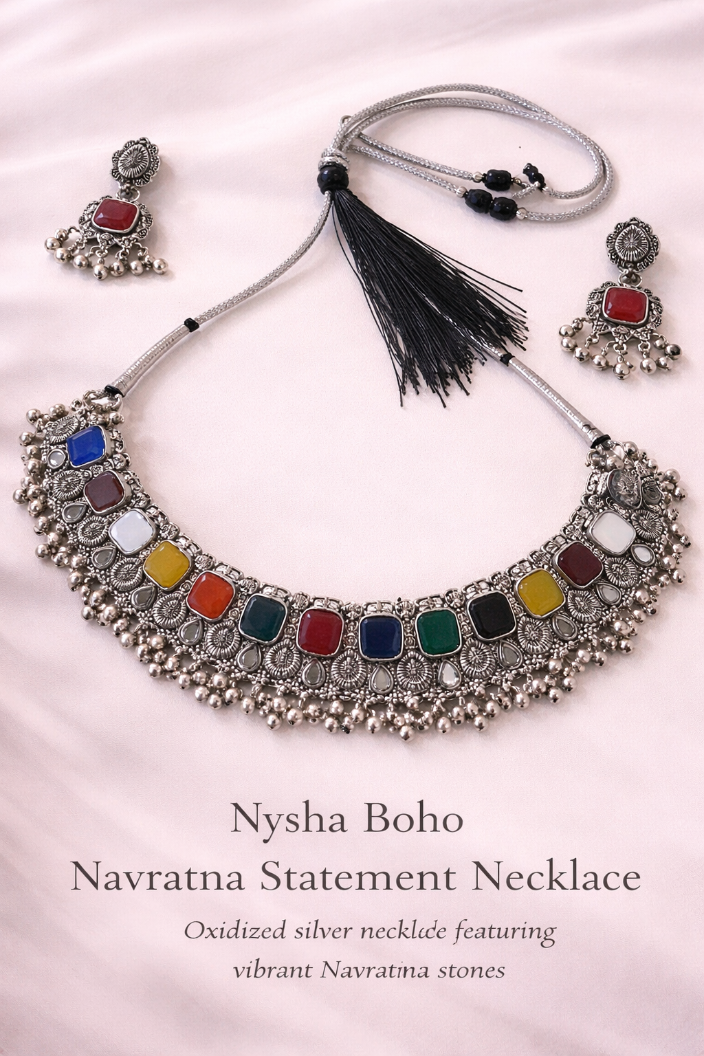 Nysha Boho Navratna Statement Necklace- COD Avaliable
