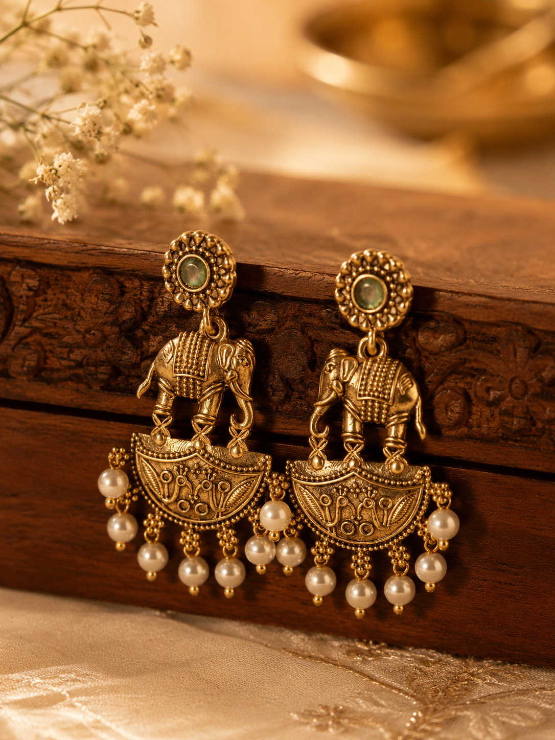 ✨ Royal Elephant Pearl Chandbali Earrings ✨