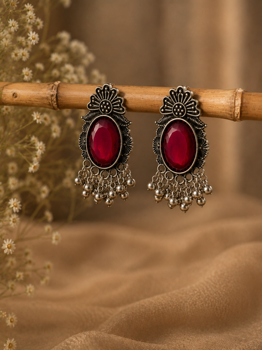 Ruby Bloom Oxidised Statement Earrings