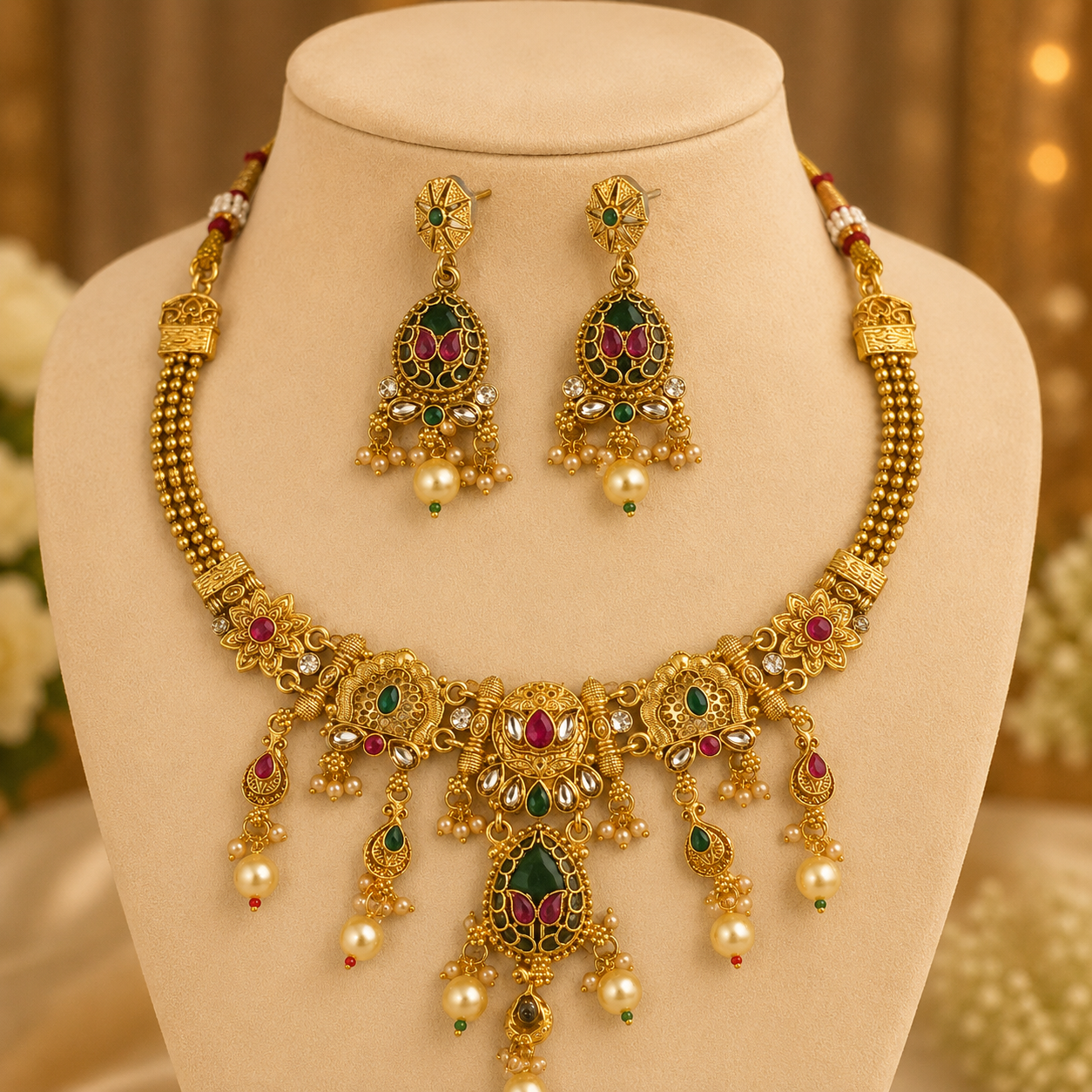 Royal Meenakari Pearl Choker Necklace set