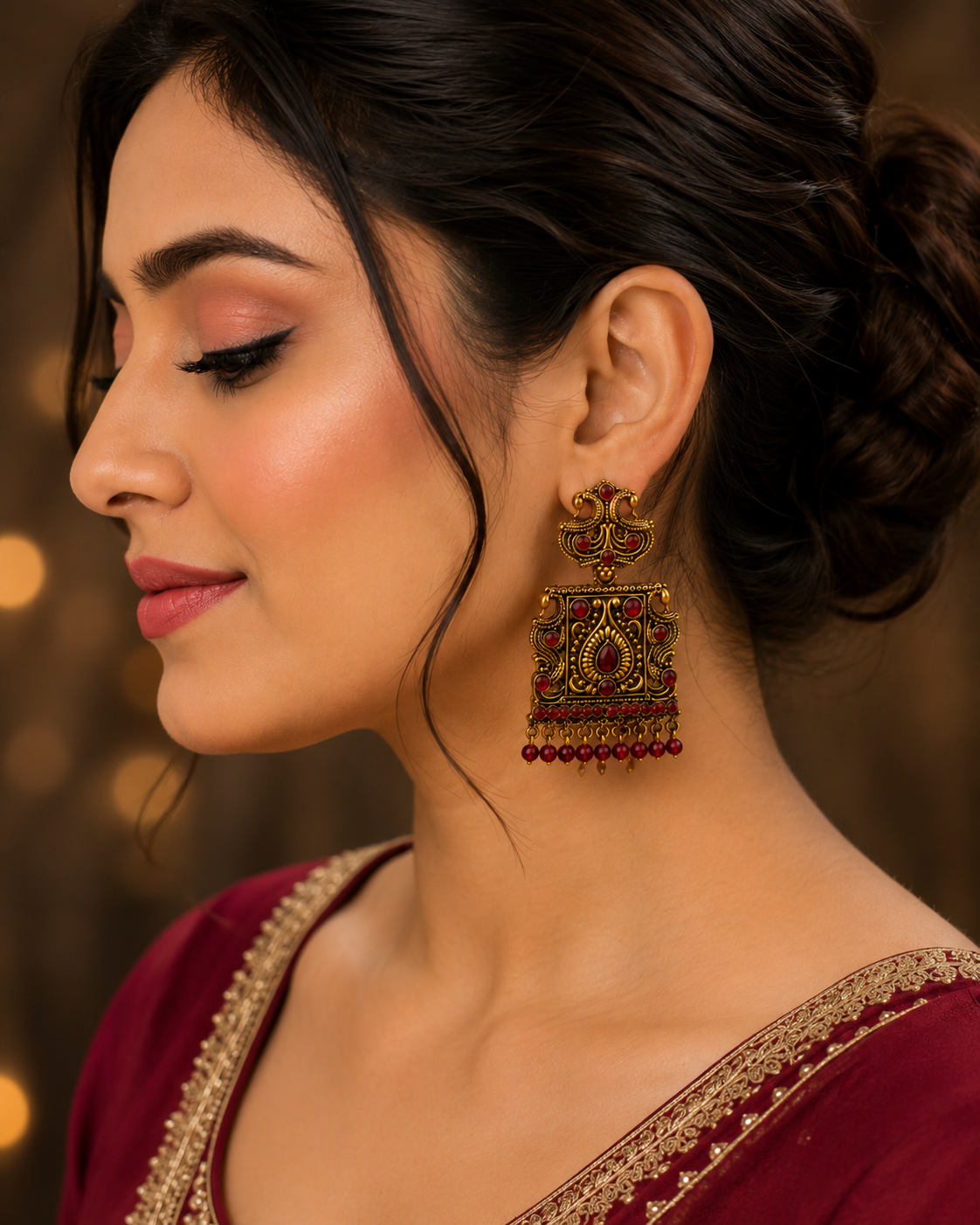 Royal Ruby Antique Jhumka Earrings