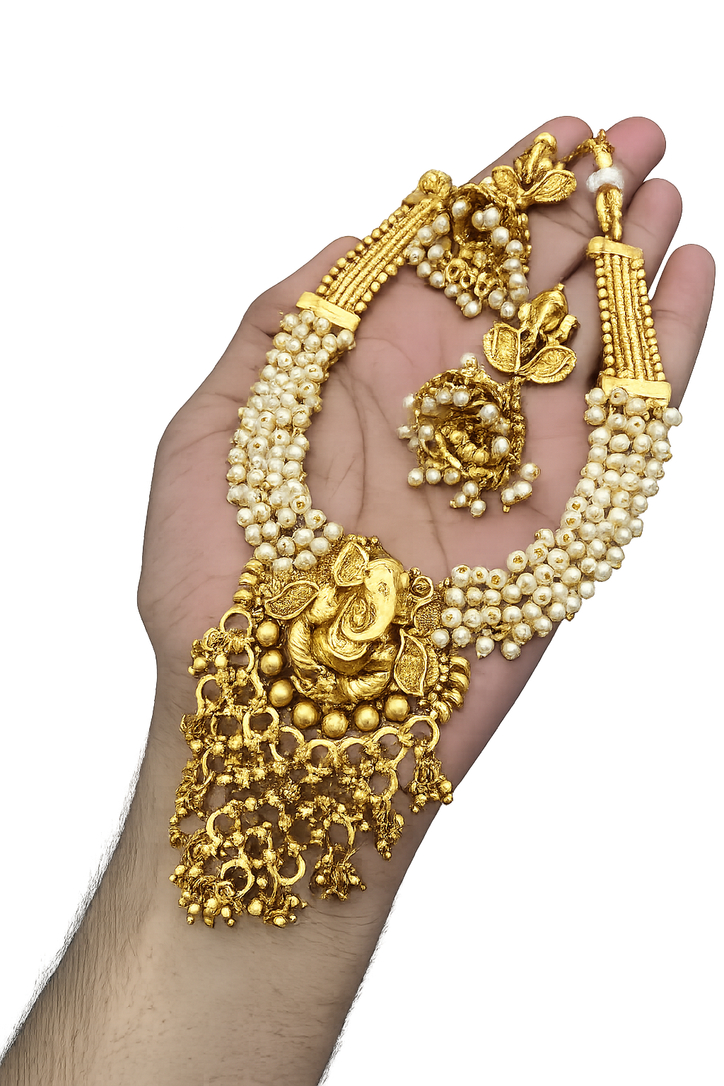 ✨ Traditional Ganesha Pearl Temple Necklace Set ✨