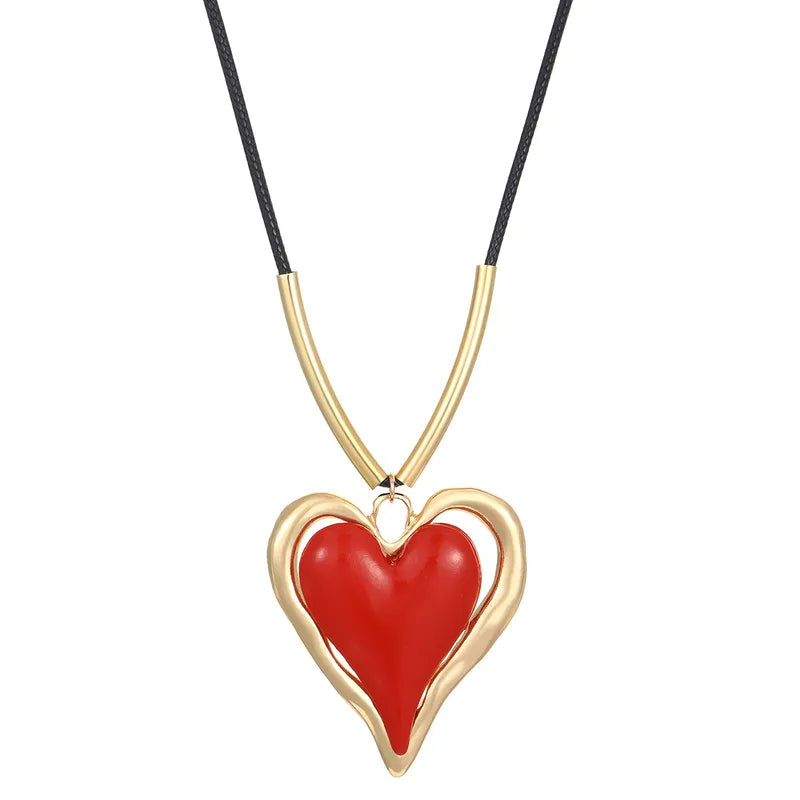 Trendy Red Heart Necklace – Bold Statement Pendant for Women