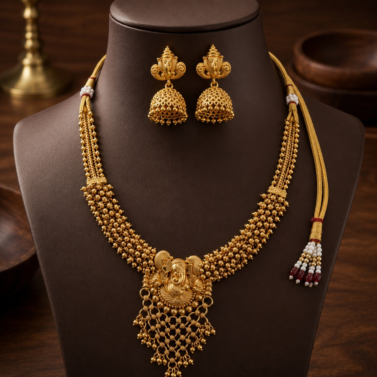 Traditional Ganesha Gold Necklace Set