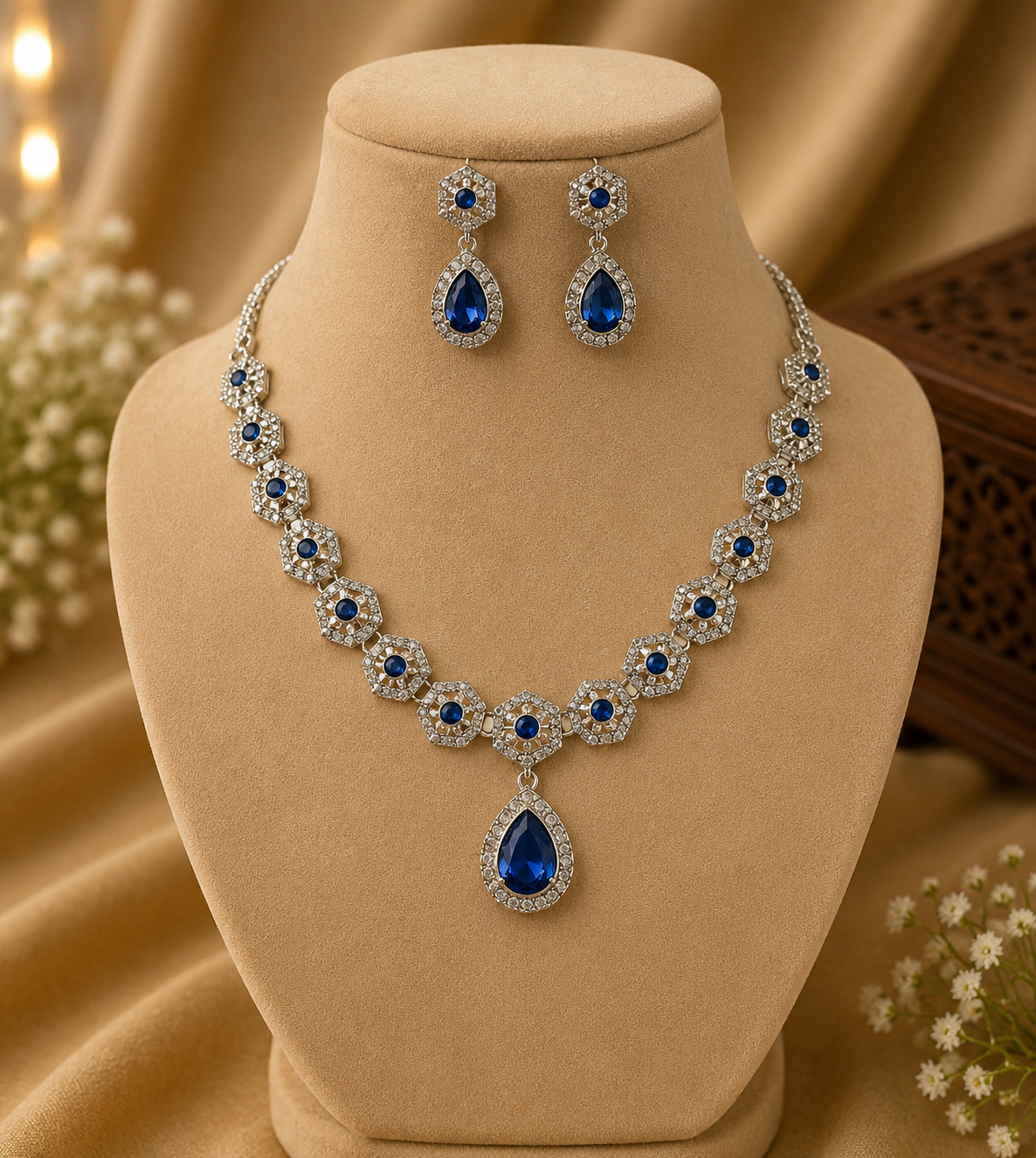 Royal Sapphire Crystal Necklace Set