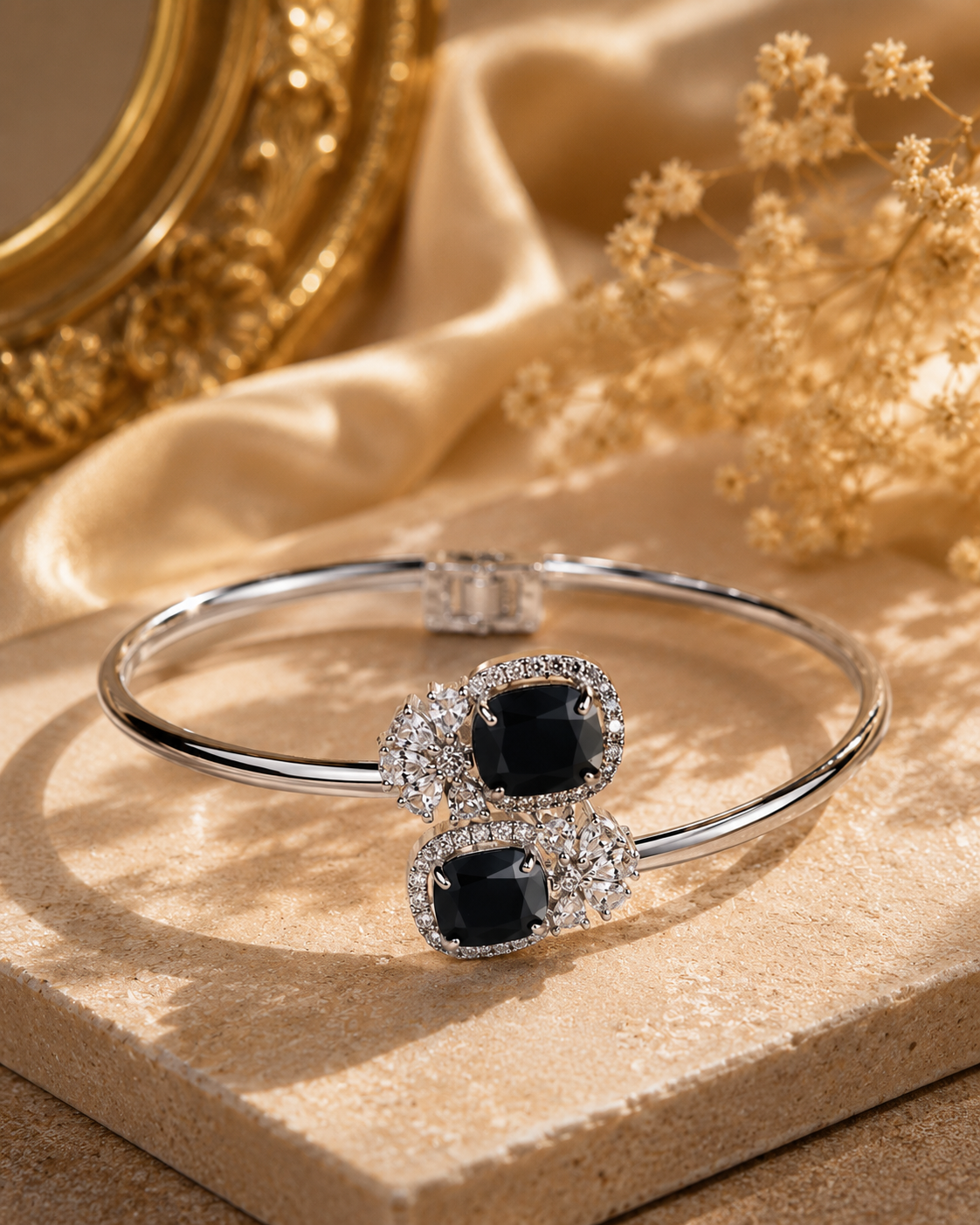 Midnight Sapphire Crystal Open Bracelet