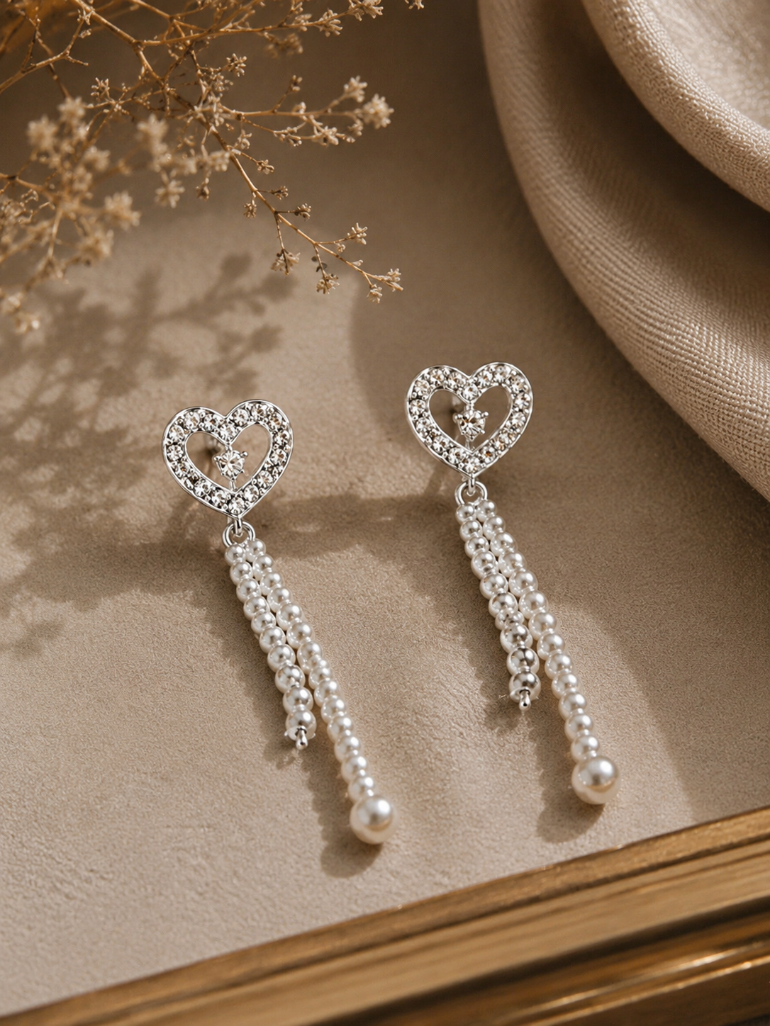 Nysha Heart Pearl Drop Earrings