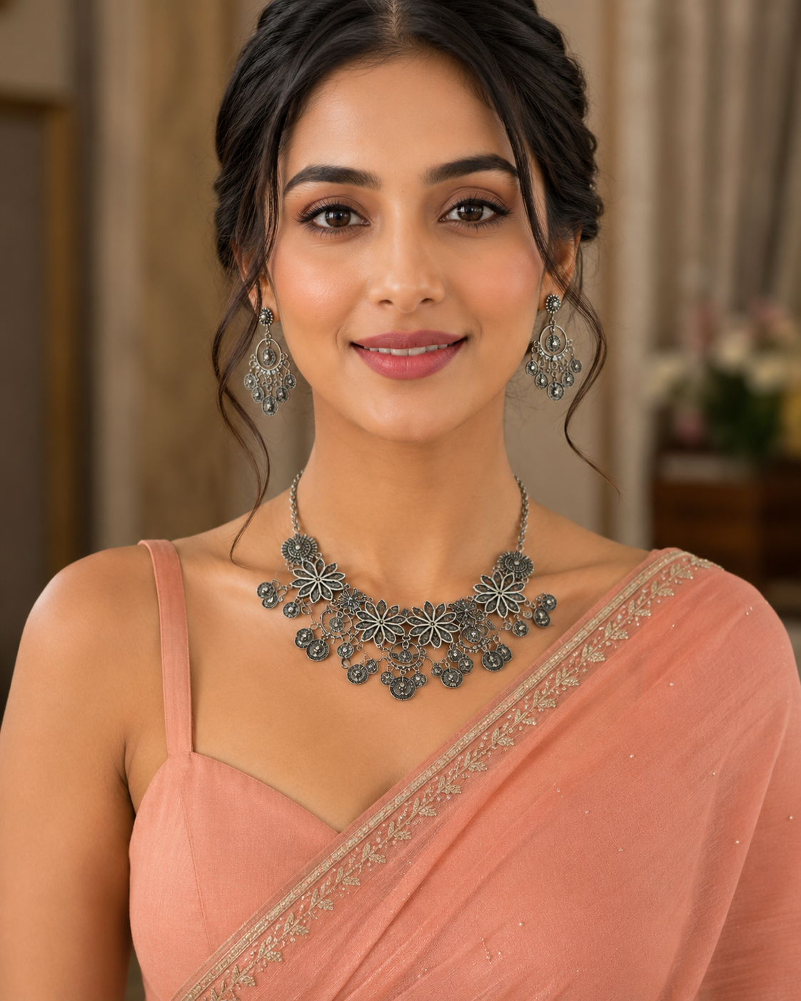 ✨ Oxidized Silver Boho Statement Necklace Set ✨
