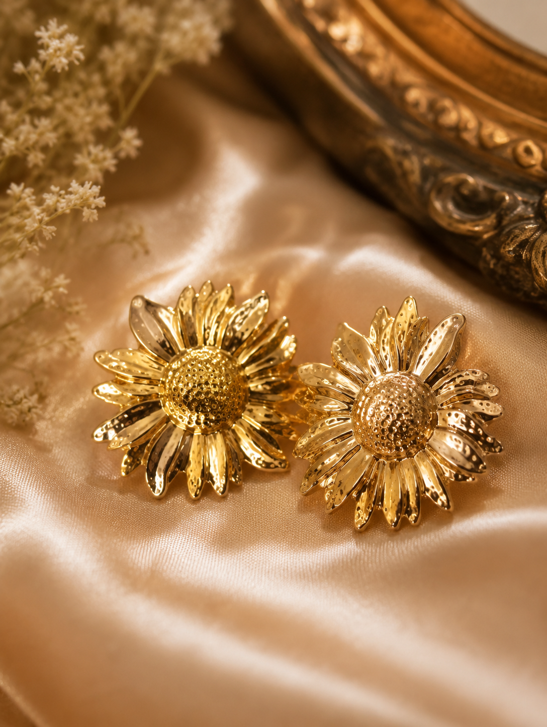 Golden Sunflower Statement Stud Earrings