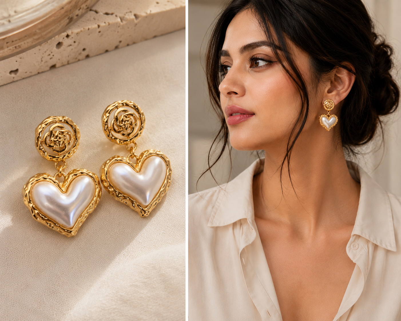 1 Pair Vintage Style Heart Shape Plating Inlay Alloy Artificial Pearls Drop Earrings