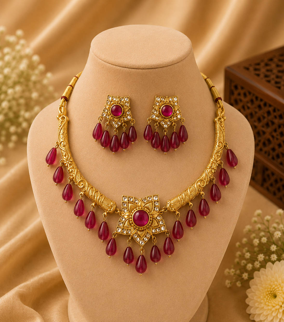 ✨ Royal Ruby Drop Necklace Set ✨