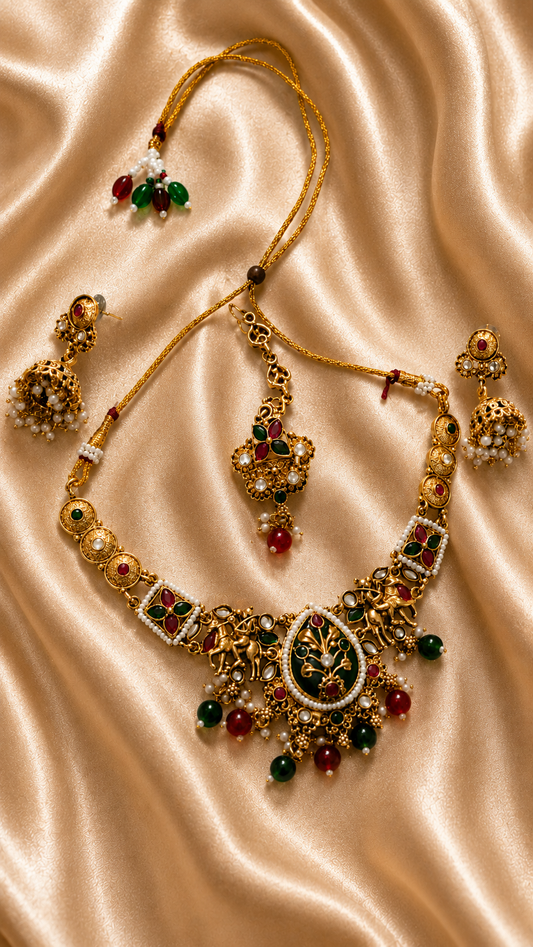 Royal Heritage Temple Jewelry Set with Pearl & Stone Detailing