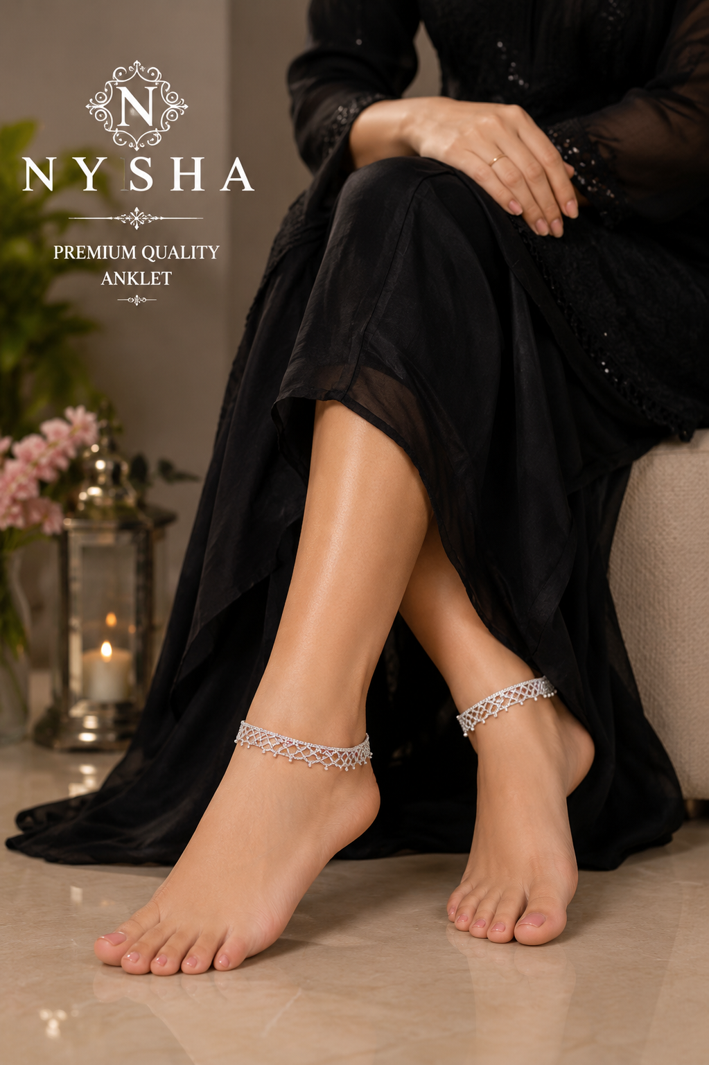 Nysha Premium Silver-Plated Crystal Anklet for Women
