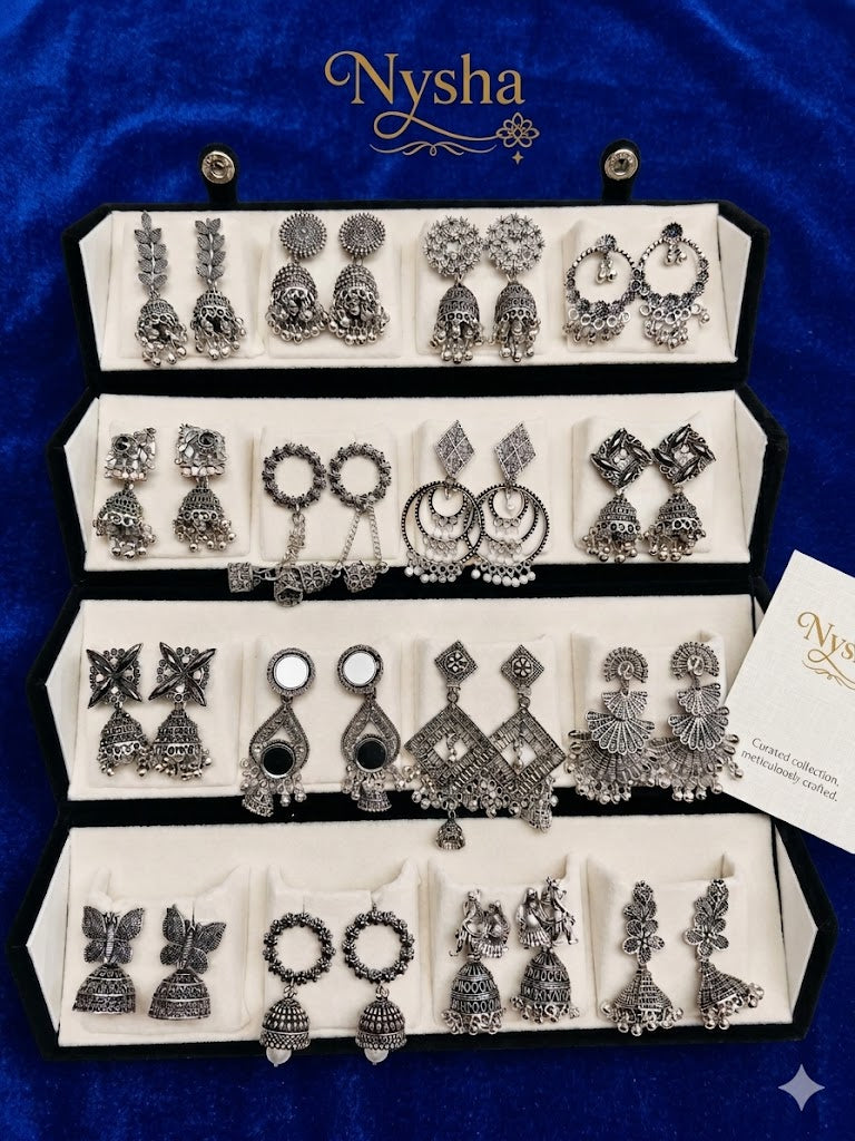 💖 Nysha Bestseller Combo – Must-Have Oxidised Stud Earrings (Set of 16)