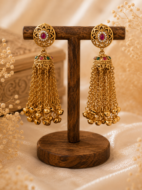 Royal Tassel Ghungroo Statement Earrings