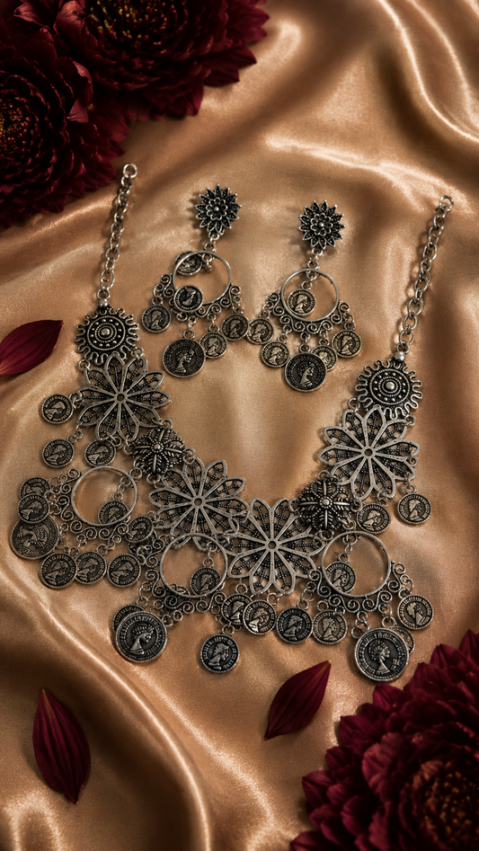 ✨ Oxidized Silver Boho Statement Necklace Set ✨
