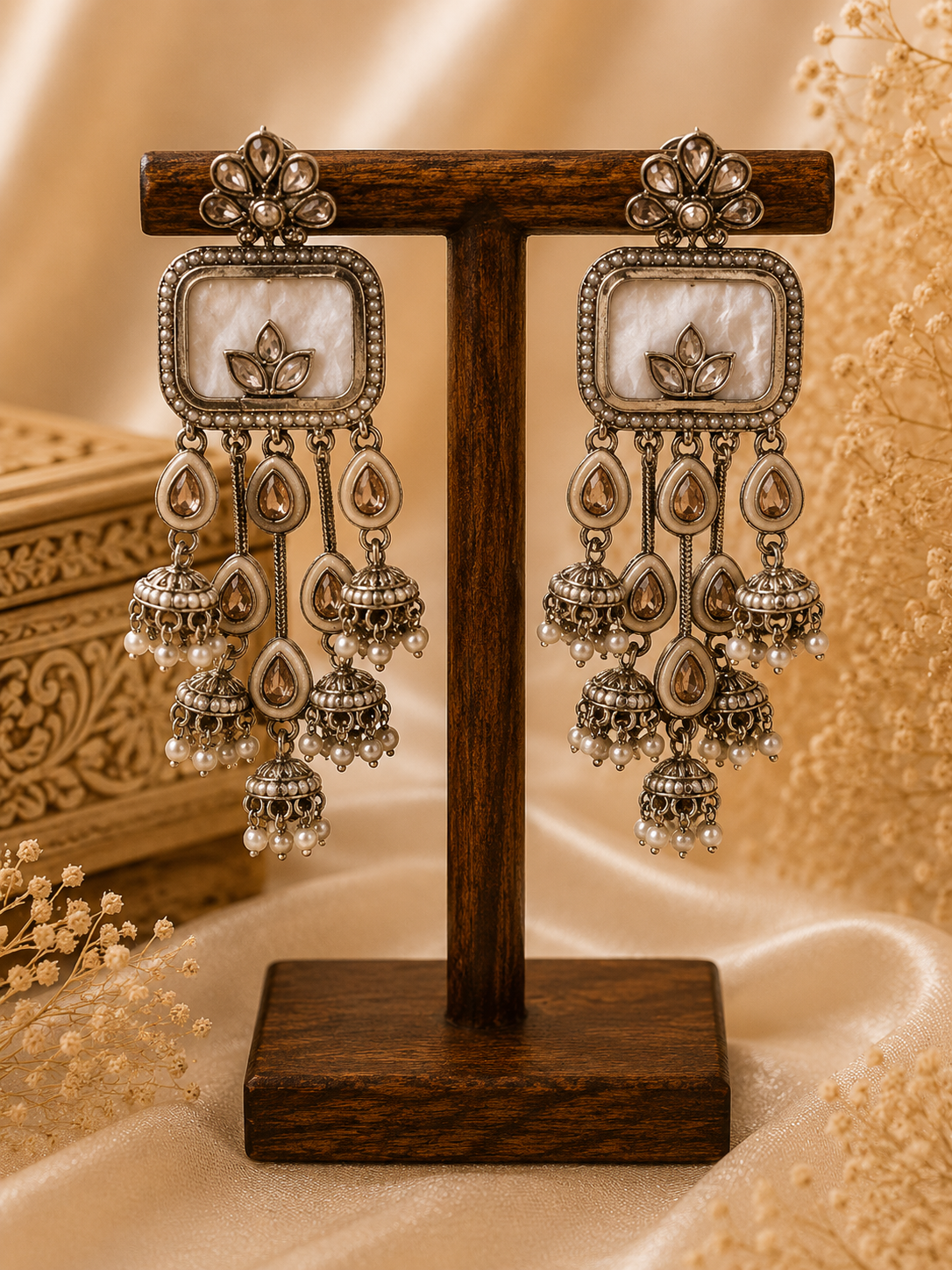 Pearl Drop Kundan Chandbali Earrings