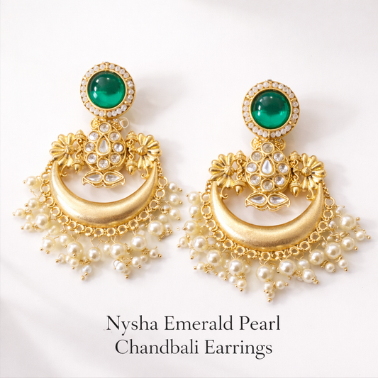 Nysha Emerald Pearl Chandbali Earrings
