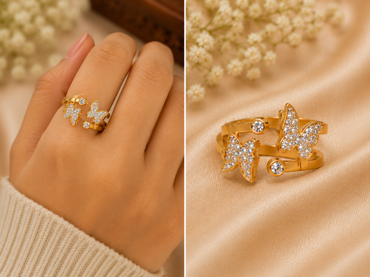 Crystal Butterfly Adjustable Ring