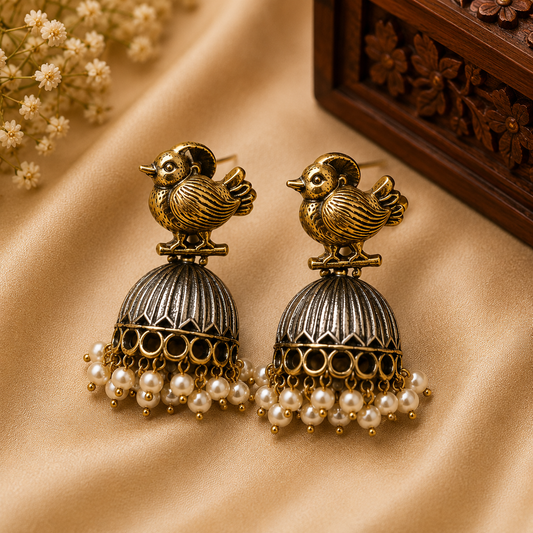 Royal Bird Pearl Jhumka Earrings