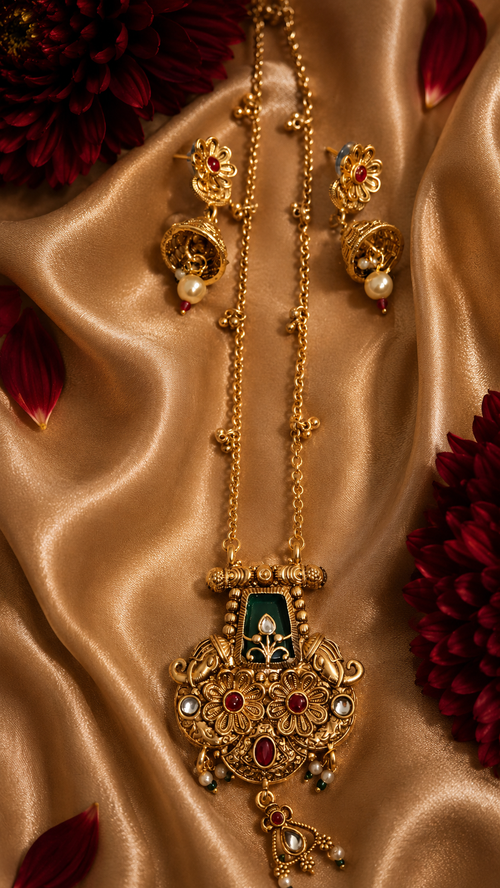 Antique Temple Pendant Necklace Set