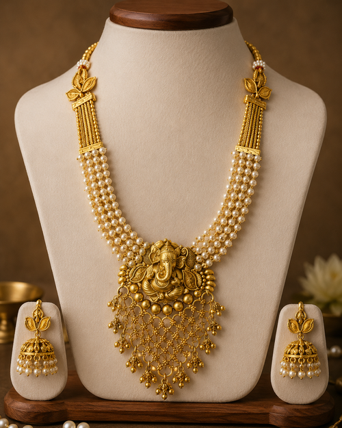 Traditional Ganesha Pearl Necklace Set