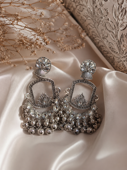 Moonstone Mirror Chandbali Oxidised Earrings