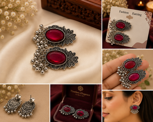 Ruby Bloom Oxidised Statement Earrings