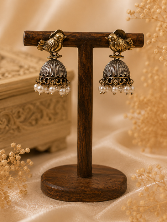 Royal Bird Pearl Jhumka Earrings