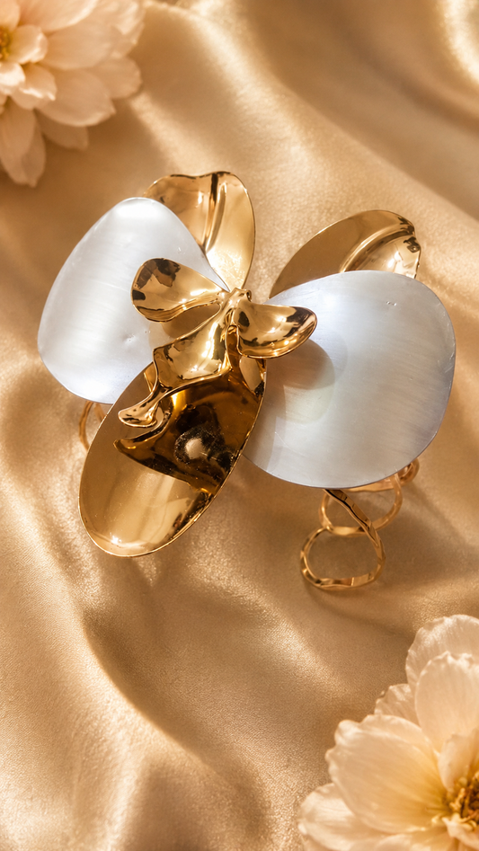 Turkish Floral Pearl Gold Cuff Bracelet