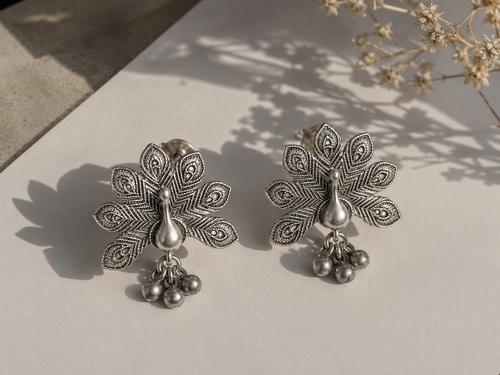 Nysha Oxidised Peacock Stud Earrings