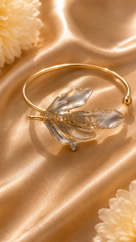 Turkish Pearl Leaf Gold Bracelet