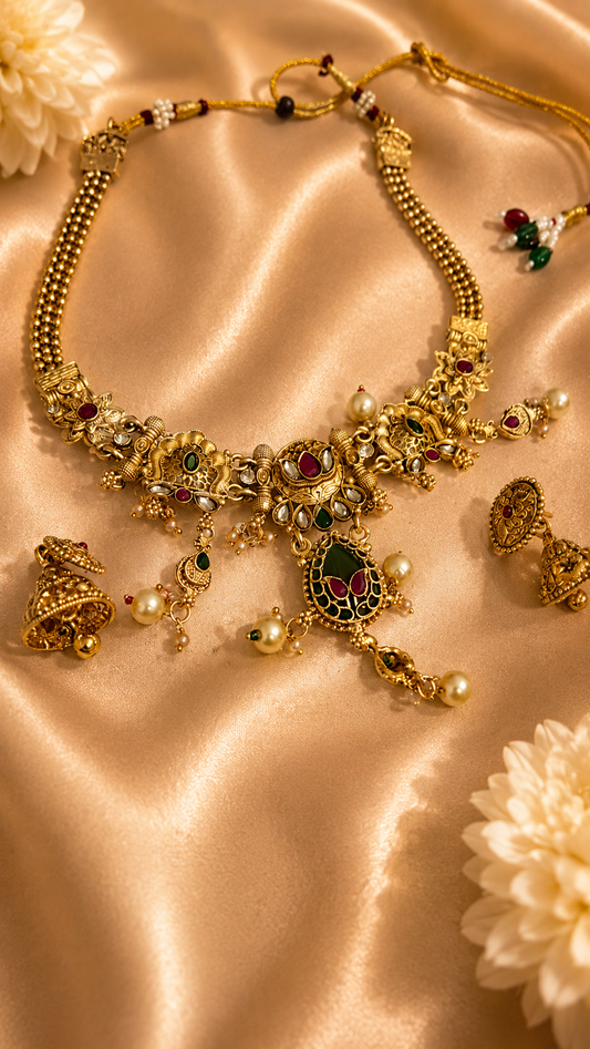 Royal Meenakari Pearl Choker Necklace set