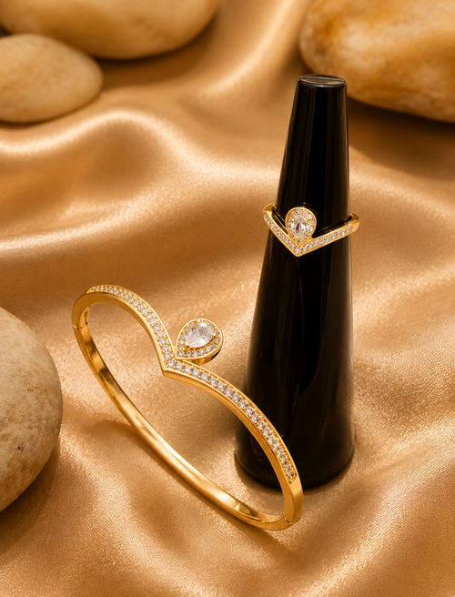 Elegant Gold Crystal Bracelet & Ring Set