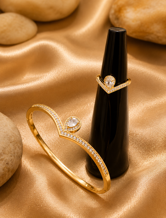 Elegant Gold Crystal Bracelet & Ring Set