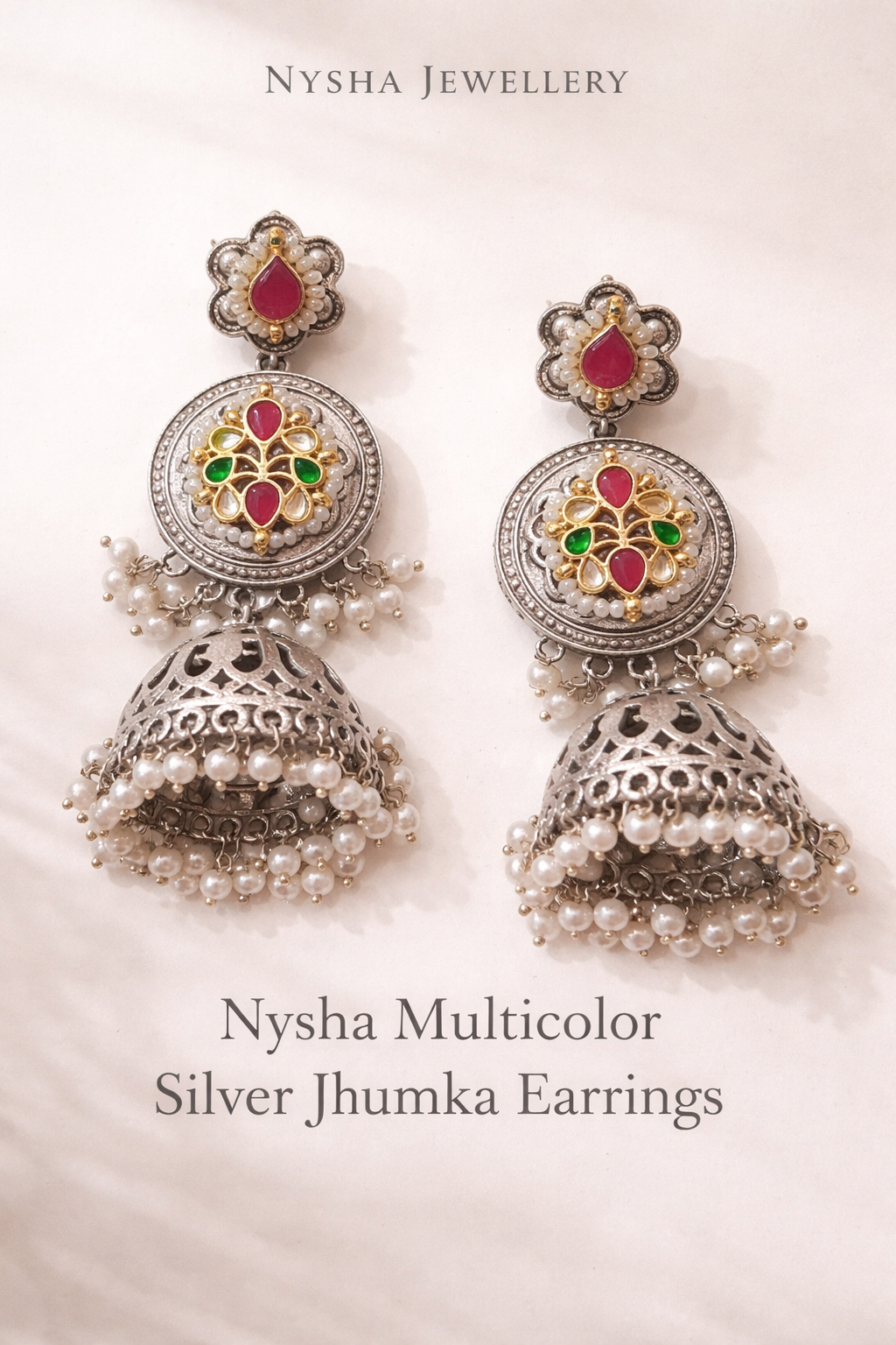 Nysha Multicolor Silver Jhumka Earrings