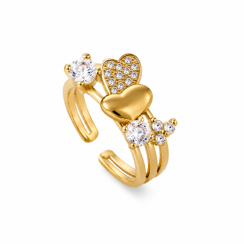 Gold Heart Crystal Adjustable Ring for Women