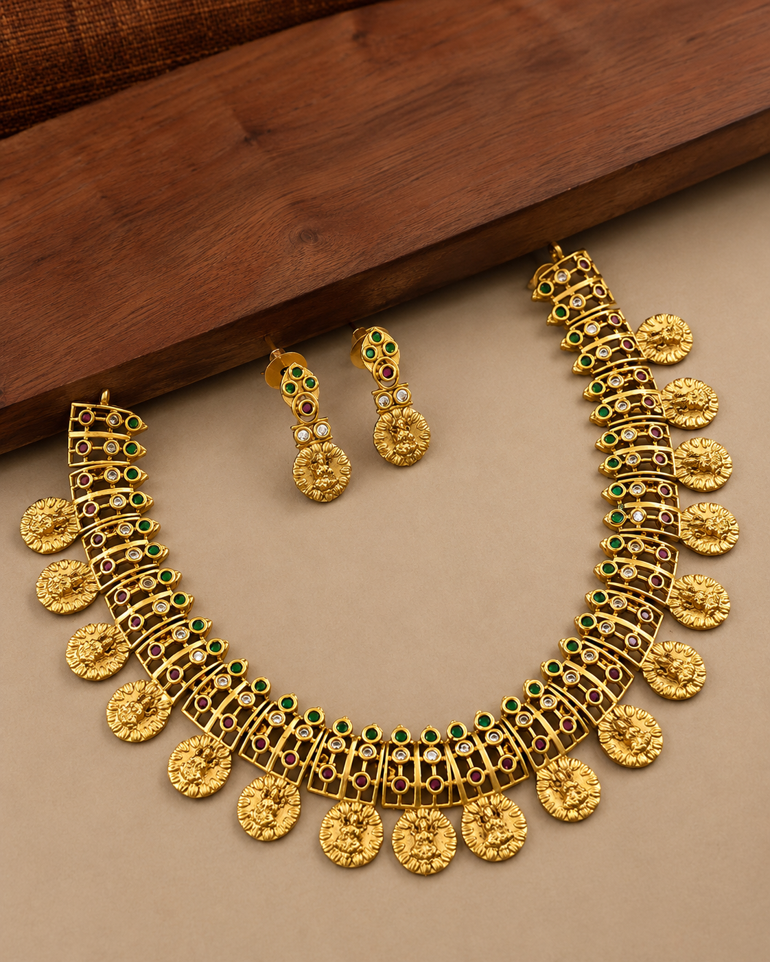 Premium Temple Coin Necklace Set with Earrings