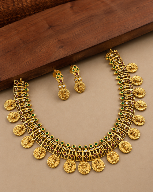 Premium Temple Coin Necklace Set with Earrings