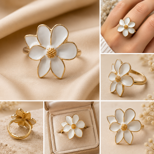 Turkish White Floral Statement Ring for Women