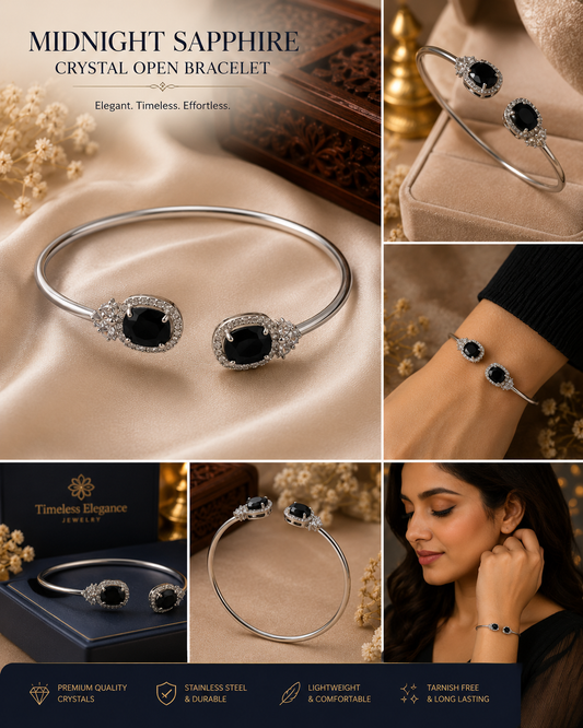 Midnight Sapphire Crystal Open Bracelet