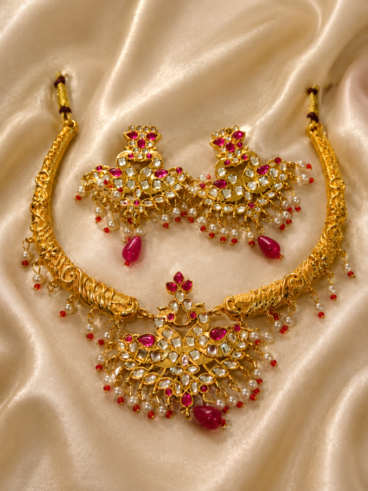 ✨ Royal Kundan Pearl Necklace Set ✨