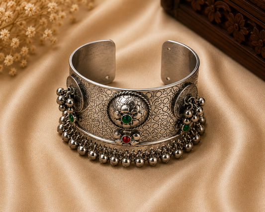 Royal Oxidised Ghungroo Cuff Bracelet