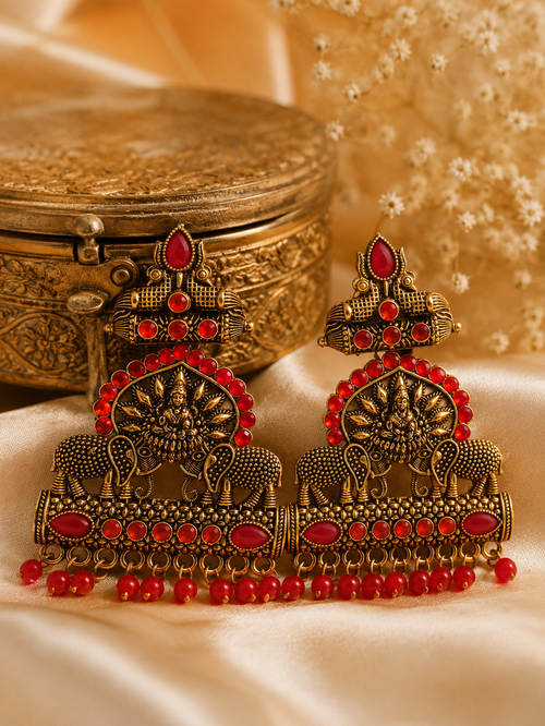 Royal Ruby Antique Jhumka Earrings